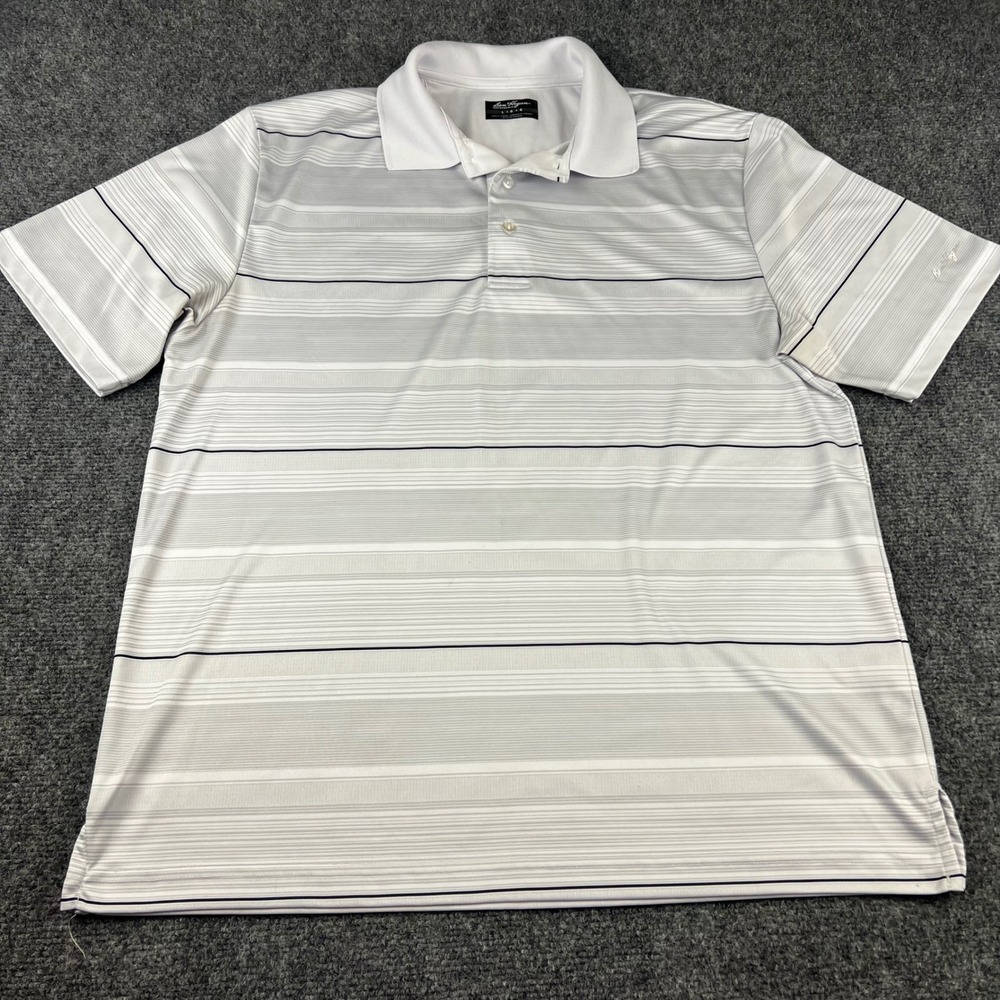 Ben Hogan Performance Mens Large Golf Polo Shirt Striped Grey White WT3759